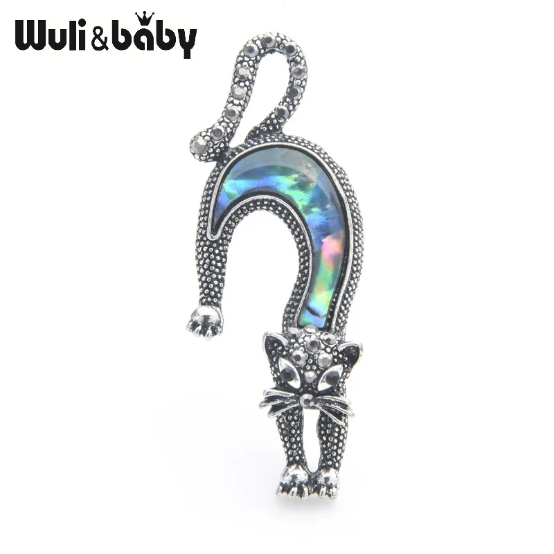Женская Брошь в виде кошки Wuli & baby брошь из натуральной ракушки бегущего кота