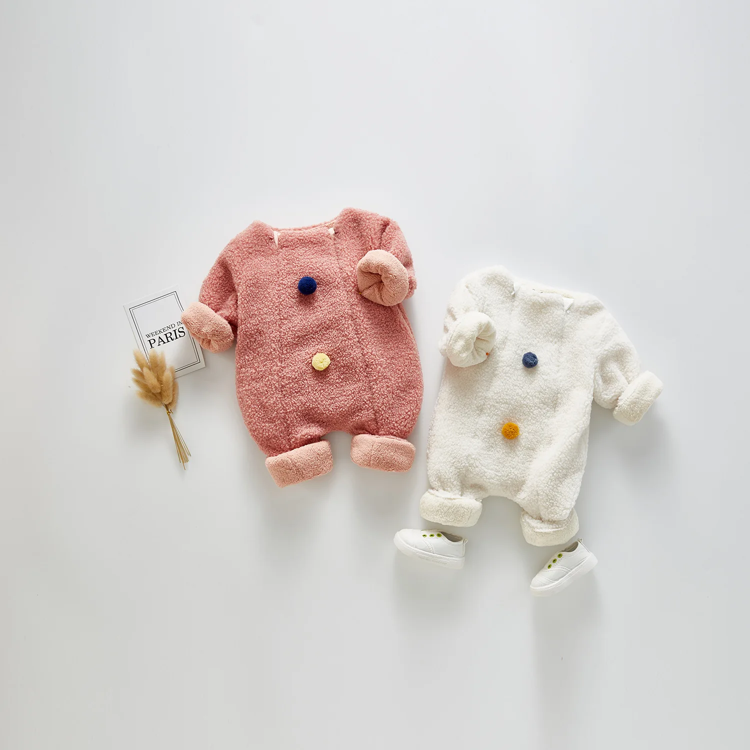 Travel Snail Baby Rompers Korea children clothing 0-3Y baby cotton clothes baby cute lamb cashmere warm rompers Autumn&Winter