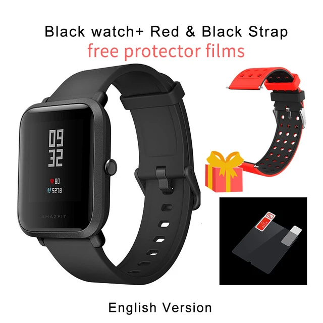 black a red strap 1 год гарантии Amazfit Bip Lite Смарт-часы, глобальная версия, 45 дней Срок службы батареи 3ATM в соответствии со стандартом водонепроницаемости Smartwatch для Xiaomi - Цвет: black a red strap