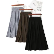 HLBCBG женские юбки с высокой талией трапециевидные Элегантные повседневные трикотажные юбки осень зима толстые теплые ребристые средней длины юбки Черные Серые