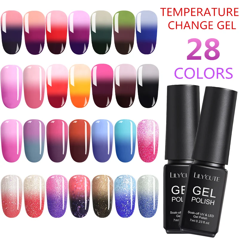 

LILYCUTE 7ml Nail Gel Polish Temperature Changing Color UV Gel Vernis Semi Permanent Gel Nail Polish 3 Colors Glitter Gel Nails