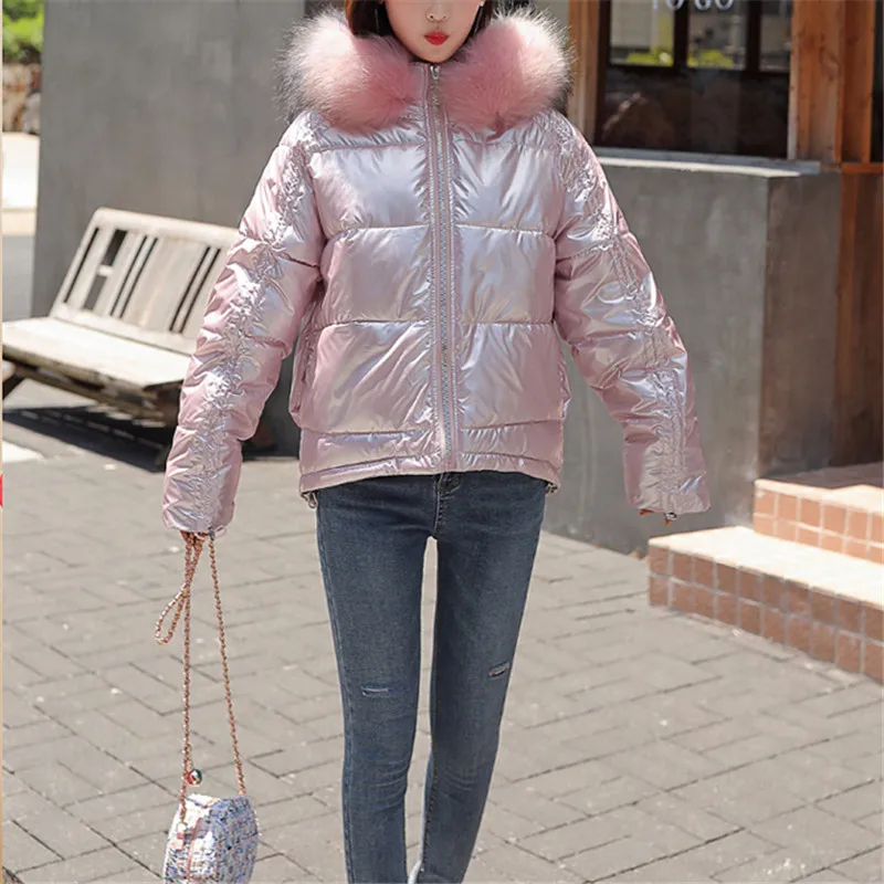 XX9888Pink Глянцевый Зимний пуховик для женщин, толстая теплая верхняя одежда с воротником из натурального Лисьего меха, топы, повседневный пуховик с капюшоном на белом утином пуху - Цвет: XX9888Pink