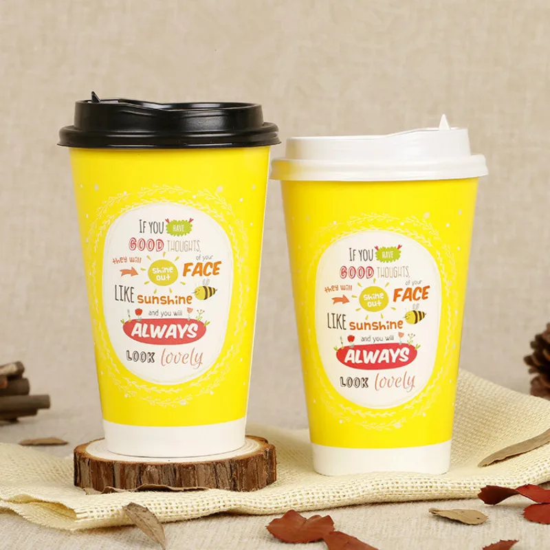 

50pcs High quality cartoon child birthday favor disposable coffee cups 500ml milk tea drinking paper cups packaging cup with lid
