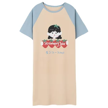 

Japan Korea Sweet Style Strawberry Print Cotton Nightdress Women Short Sleeve Nightgown Sleepshirt Kawaii Girl Nightie Sleepwear