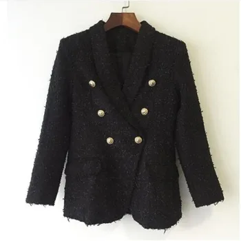 

HIGH QUALITY Newest Fashion 2018 Designer Jacket Coat Women's Double Breasted Metal Lion Buttons Tweed Blazer