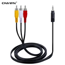 Cabo de cabo rca onvian macho para 3 rca 3.5mm jack adaptador áudio aux vídeo av cabo para dvd player gravador alta fidelidade vcr tv estéreo 1.5m