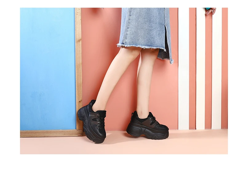 Smile Circle Genuine Leather Sneakers Women Flat Platform Shoes Autumn Breathable mesh women Thick bottom shoes