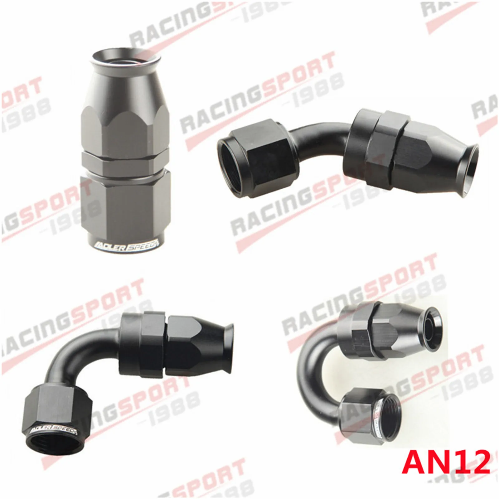 

12AN AN12 0/45/90/180 Degree P-TFE T-eflon Swivel Hose End Fitting Adapter Black