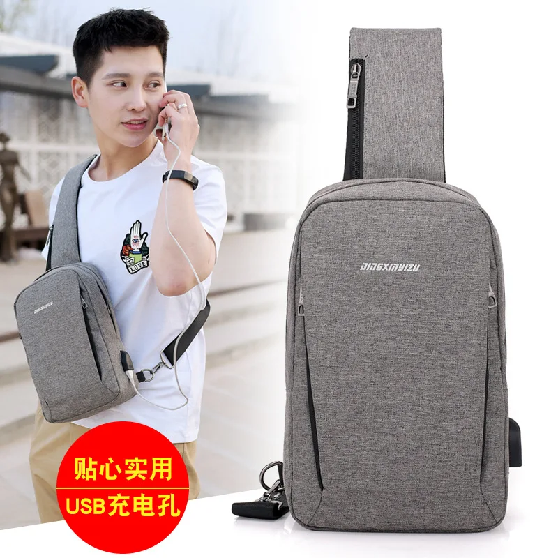 

New Style Men Casual Chest Bag Travel Bag USB Socket Charging Backpack but Lettering