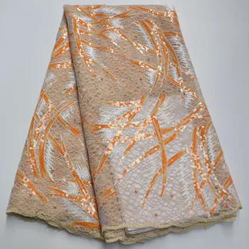 

African lace fabrics high quality French organza beautiful lace fabrics with sequins for women's wedding party dresses CXS-5