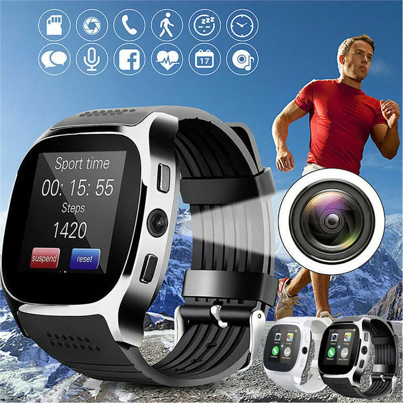

T8 Sport Smart Watch Waterproof SIM Phone Bluetooth Camera Fitness Bracelet Monitor For Android IOS iPhone Samsung Smartwatch