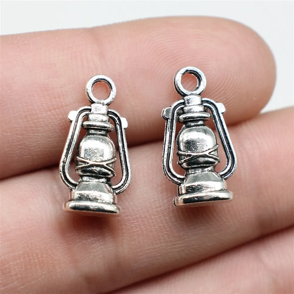 

10pcs/lot Jewelry Making DIY Handmade Craft Charms Antique Silver Color 19x10mm Lantern Kerosene Lamp Pendant