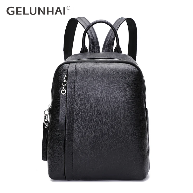 

GeLunHai 100% Genuine Leather Fashion Black Women Backpack Large Capacity Holiday Knapsack Girl's Schoolbag Big Travel Bag New