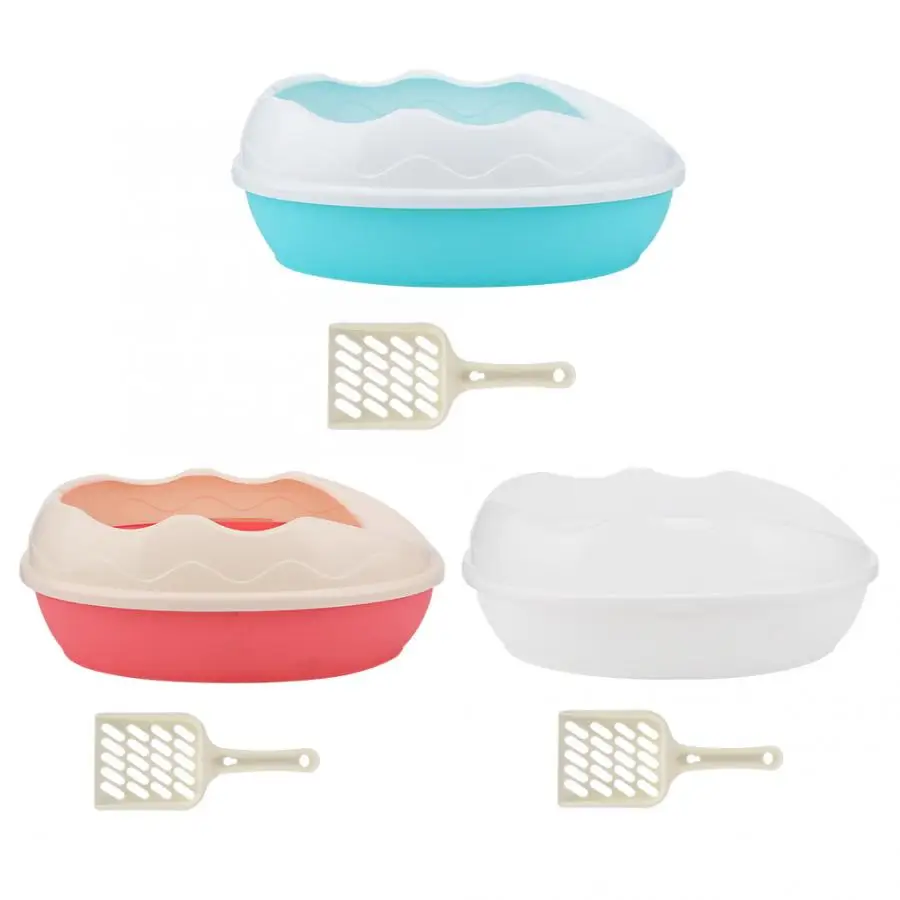 

Cat litter box Plastic Semi- Pet Cat Litter Box Spill Resistant Tray Toilet Potty with Shovel Training Toilet Pet Tools