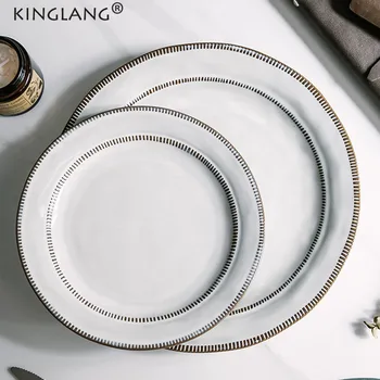 

Japanese Ceramic Tableware Under Glaze Color Plates Dishes Procelain Round Salad Saucer Dishes Rice Soup Bowls