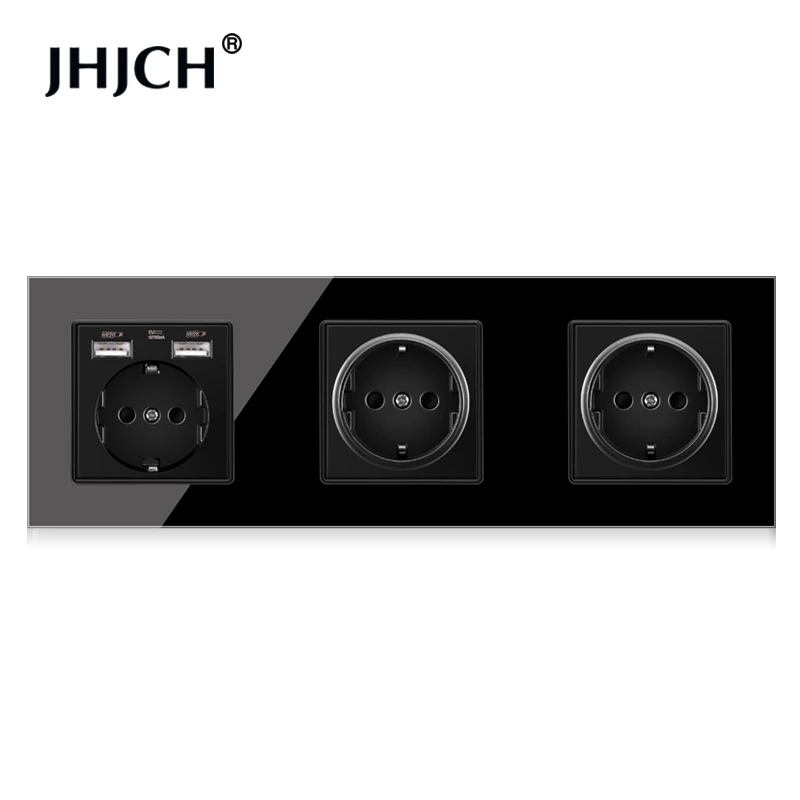 

Jhjch EU 3 frame power plug, 16a grounded power socket, with USB output, 258mm * 86mm glass panel
