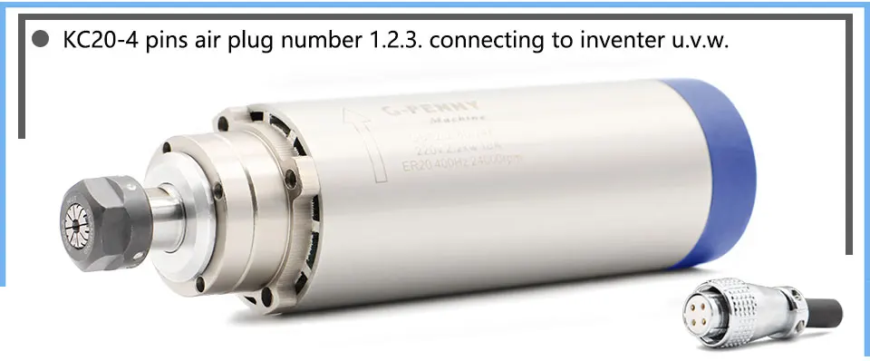 Фрезерный шпиндель с ЧПУ комплект двигателя 2.2квт шпиндель с воздушным охлаждением ER20 4 подшипника 220 В 24000 об/мин CNC шпиндель и 80 мм алюминиевый держатель кронштейн