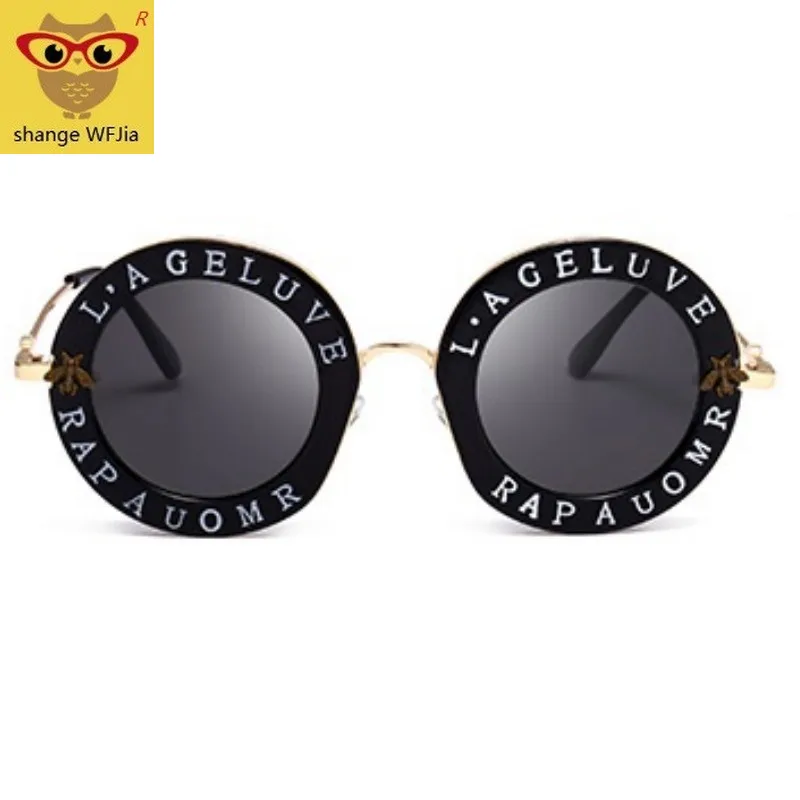 Ретро Круглые Солнцезащитные очки женские брендовые дизайнерские английские буквы пчела металлическая оправа Круглые Солнцезащитные очки для женщин