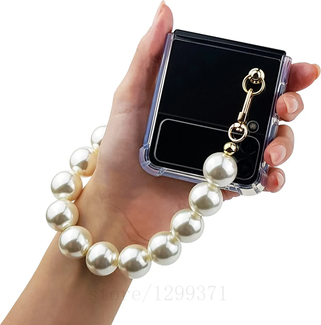 

Luxury Fashion Pearl Crystal Hand Chain Portable Folding Case Cover For Samsung Galaxy Z Flip 5G 4G 3 Vintage Lady Fashion Gift