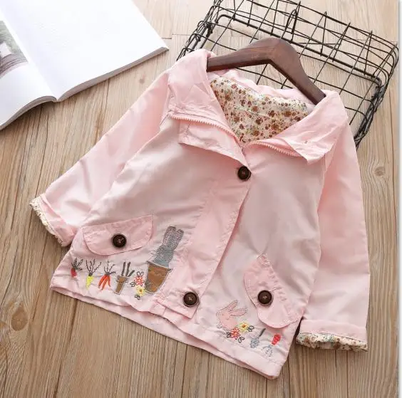 pink color Толстовки с капюшоном для маленьких девочек детские куртки, пальто для девочек с рисунком кролика, верхняя одежда на весну и осень Детское пальто детские плащи, от 1 до 6 лет - Цвет: pink color