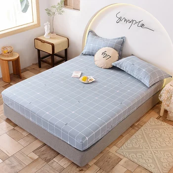 

Nordic Simple Bed Linens Geometric Printed Soft 100%Cotton Fitted Sheet With Elastic Band Mattress Protector Cover No Pillowcase