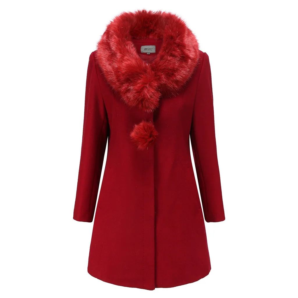 

2020 Hot-Selling Woolen Coat Women's Woolen Collar Woolen Long-Sleeved Commuter Thickened Coat Winter Warm Female Jacket Red