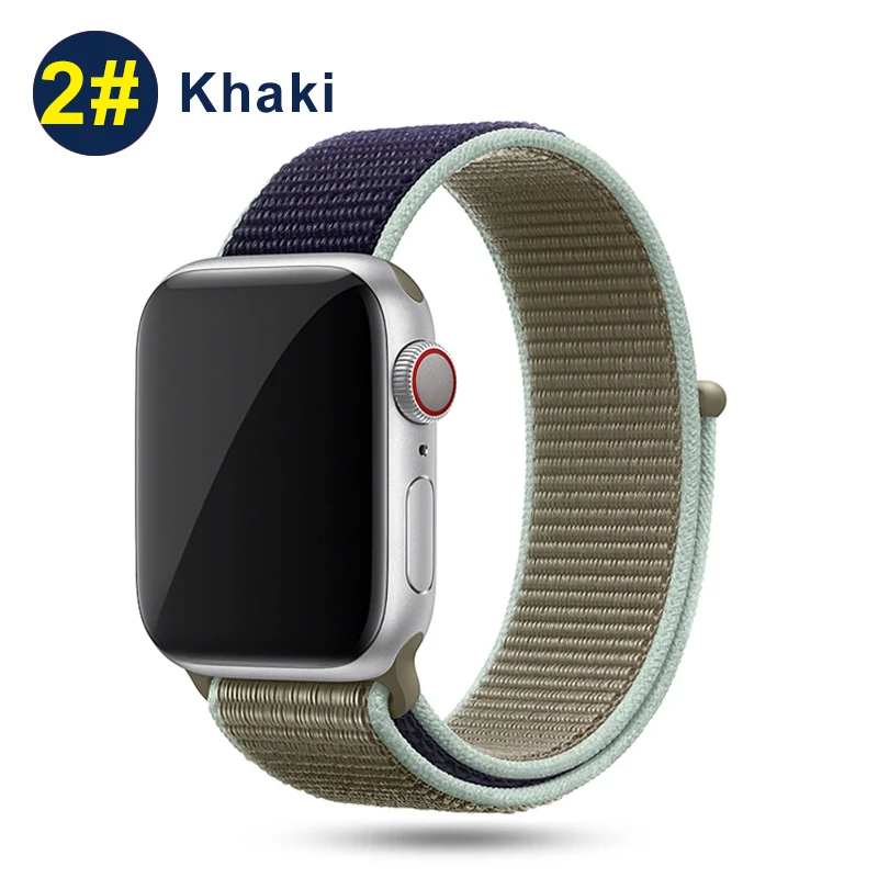 Ремешок UEBN для Apple Watch Series 5 4 3 band 44 мм/40 мм Спортивная петля для iwatch band 5 42 мм 38 мм ремешок браслет нейлоновый ремешок для часов - Цвет ремешка: Khaki