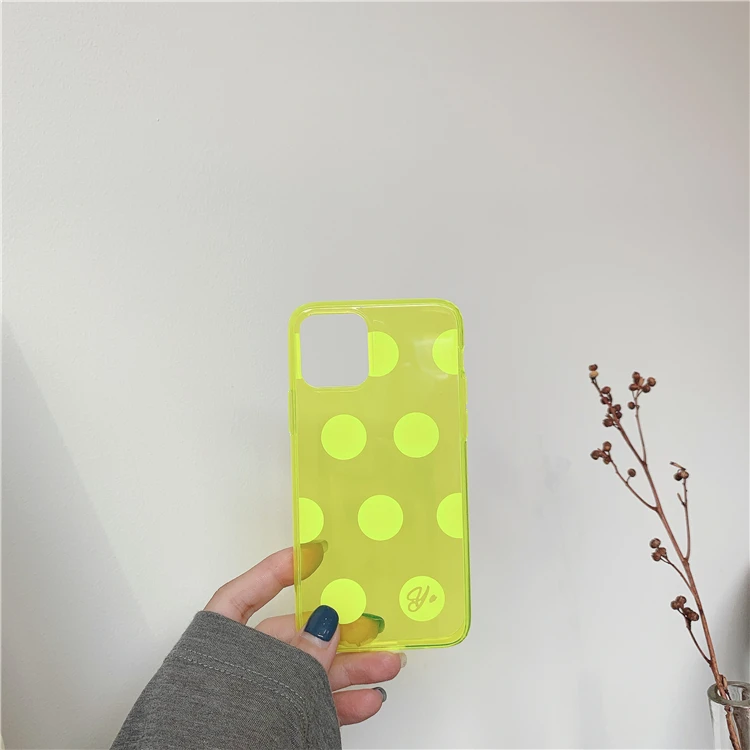 Fashion fluorescent Yellow Wave Point Phone Cases For iPhone 11 11Pro Max XR X XS Max 7 6 8 Plus Girl Clear Soft TPU Back Cover