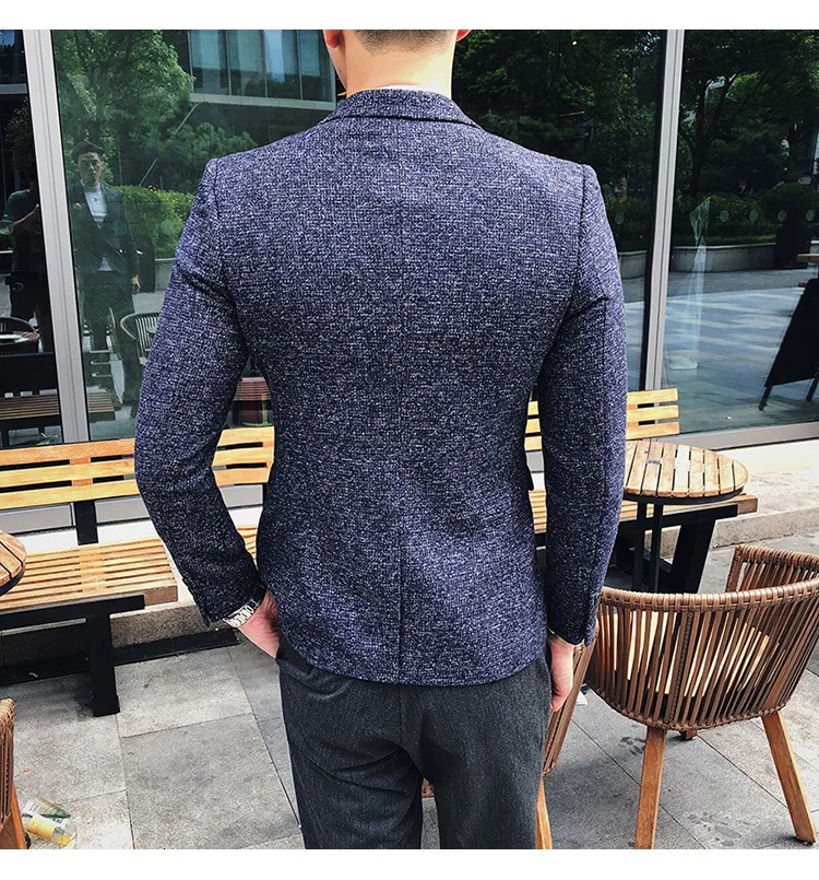 Мужской твидовый Блейзер Осень зима блейзер masculino slim fit повседневные мужские спортивные пиджаки hombre invierno ho Мужской Блейзер черный синий коричневый