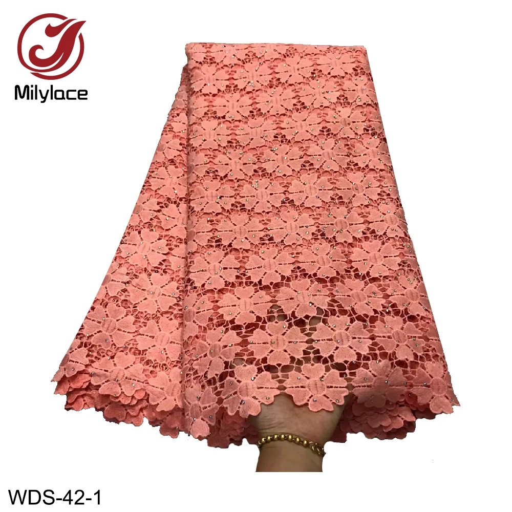 

African Cord Lace Fabric with Stone 2019 High Quality Guipure Lace Nigerian Lace Fabrics for Dress WDS-42