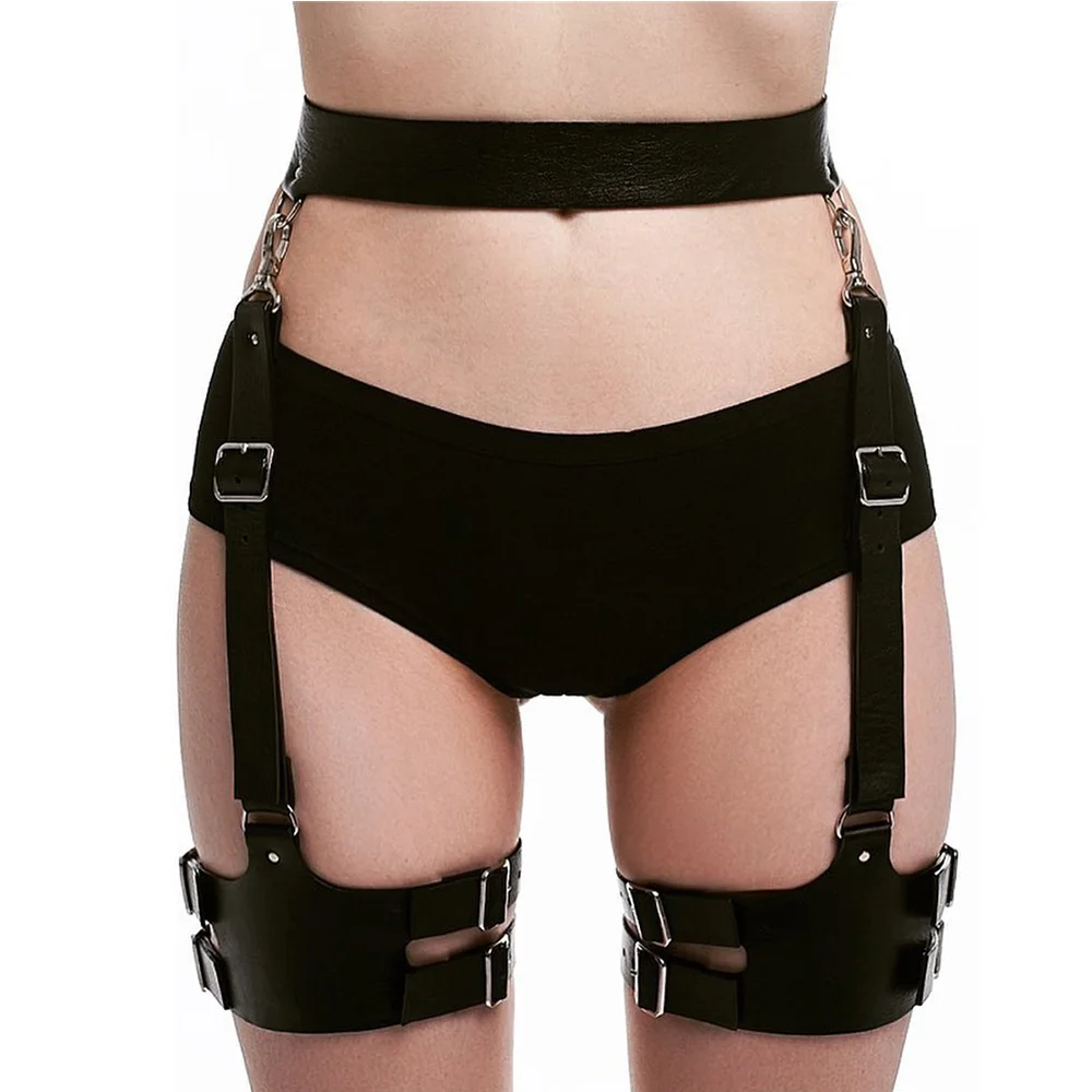 

100% Handmade Punk Gothic Leather Garter Belt Waist Straps Thigh High Leg Harness Suspender For Jeans Pant Lingerie