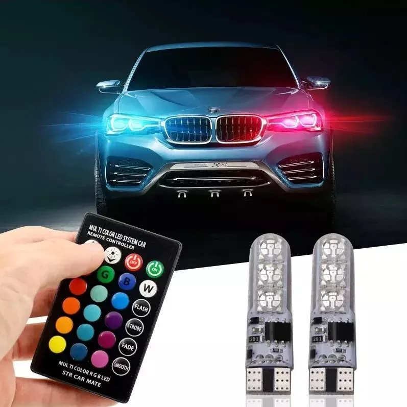 2pcs T10 W5w RGB LED Bulb 6SMD COB Canbus 194 168 Car With Remote Controller Flash/Strobe Reading Wedge Light Clearance Lights