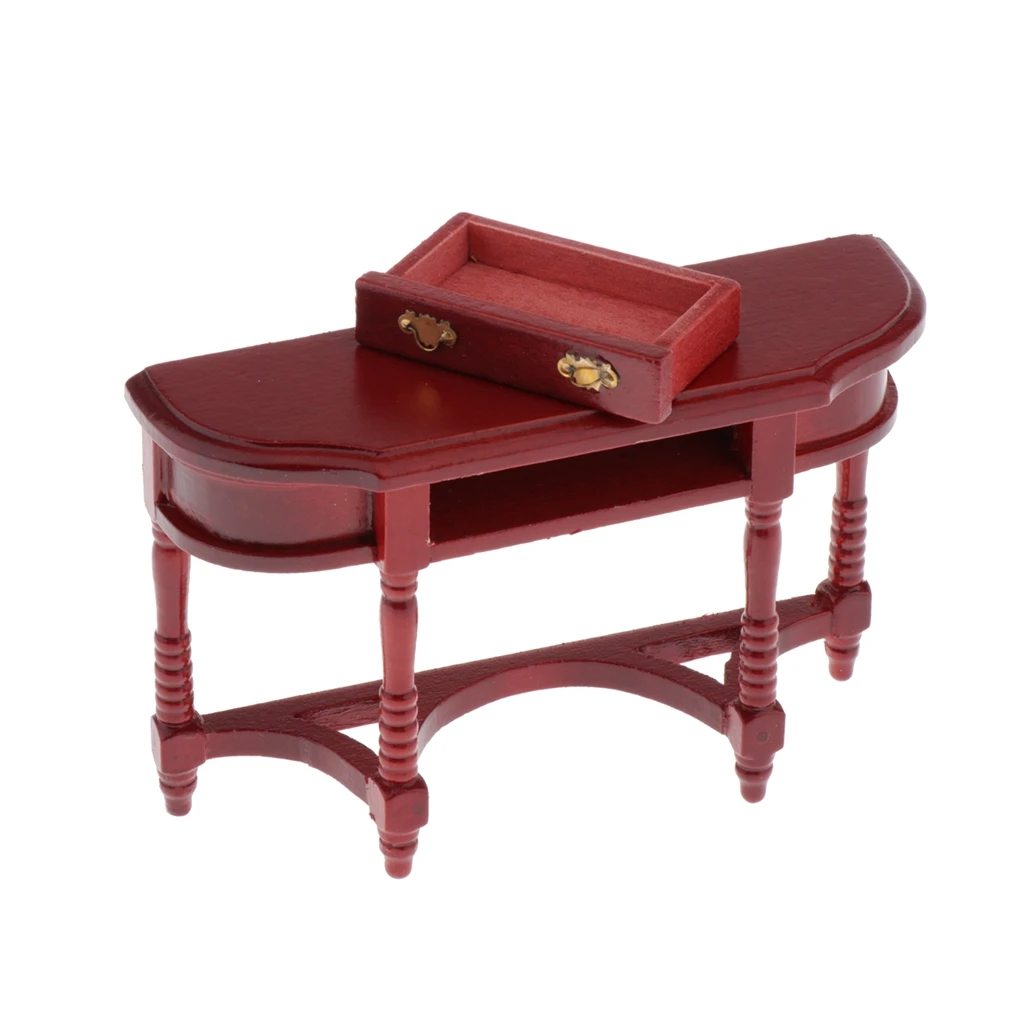 Miniature Dollhouse Wooden Writing Desk with Working Drawer for 1:12 Dolls House Study Office Furnishings and Decorations Toy
