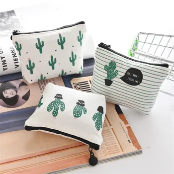 

Canvas Coin Wallet Green Cactus Coin Purses Small Card Holder Key Bag Money Bags for Girls Ladies Purse Portable Cute Kids Purse