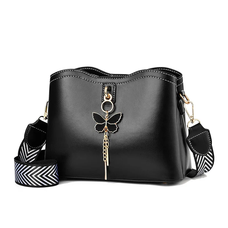 2021 Bucket Bag Women New Trendy Fashion Simple All-match Pu Leather Ladies Messenger With Butterfly Pendant | Багаж и сумки
