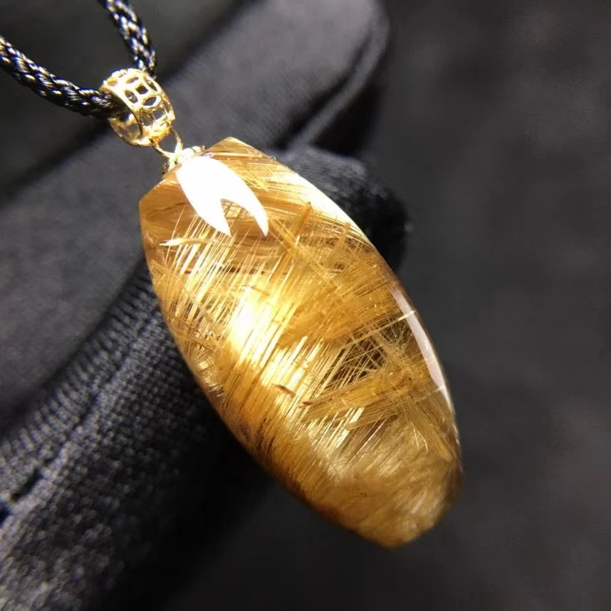 Natural Gold Rutilated Quartz Pendant Necklace Brazil 24*12.6*11.5mm Rutilted Barrel Carved Women Men Jewelry AAAAAAA | Украшения и