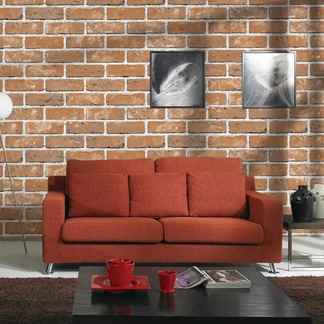 

Brick Stone Wallpaper 3D Chinese Rustic Vintage PVC Embossed Washable Wall Paper Living room Backdrop Sticker