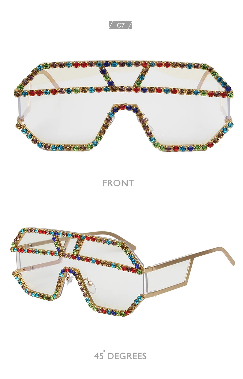 ROYAL GIRL New Fashion Piece Piece Rhinestone Lady Brand Luxury Ocean Piece Personality Big Box Sunglasses ss414