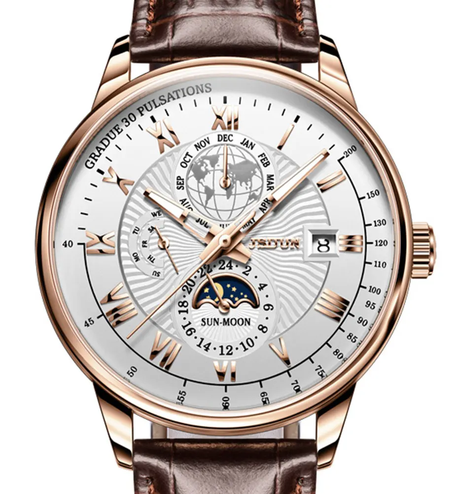 JSDUN мужские часы автоматические механические кожа Tourbillon спортивные повседневные
