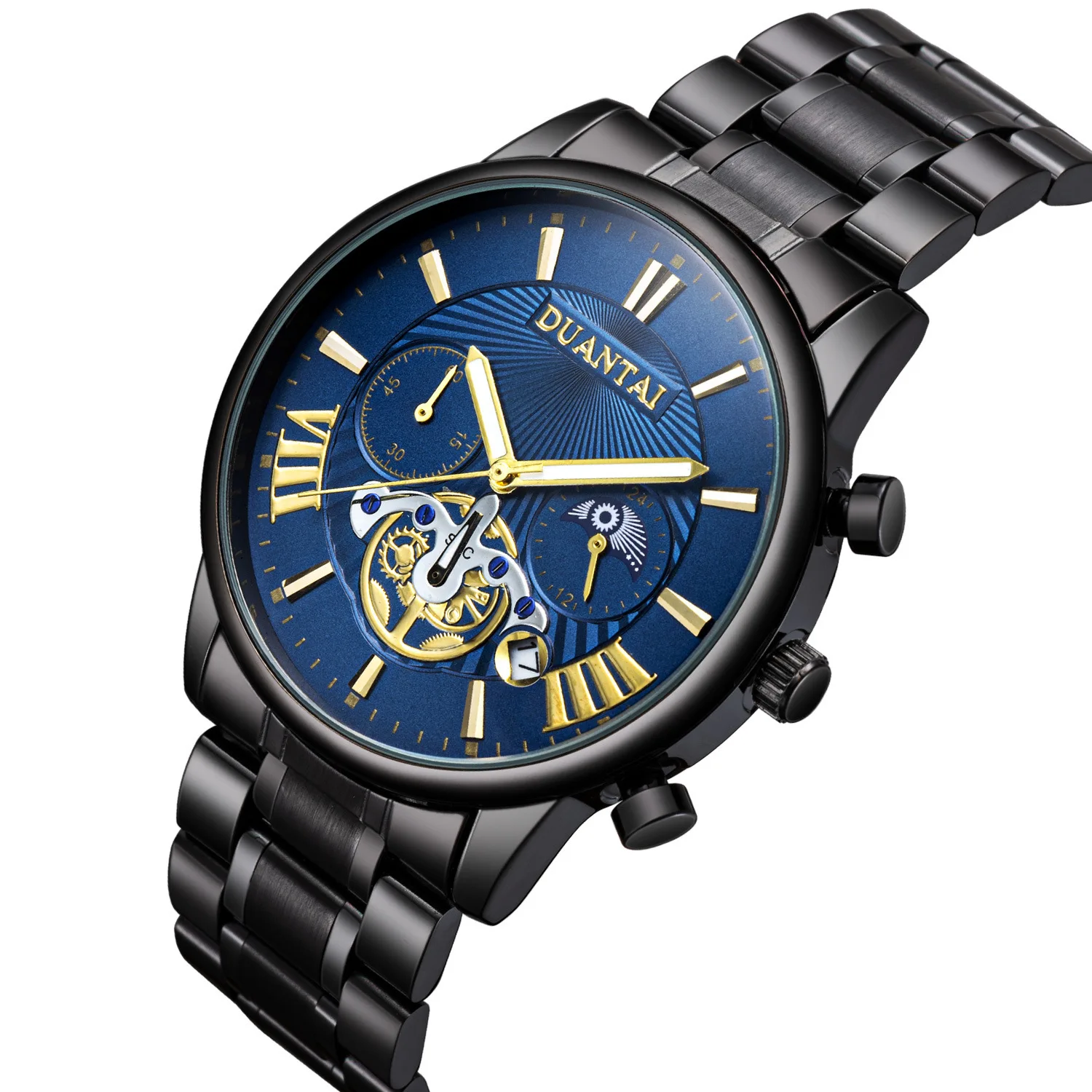 

Duantai Solid Steel Belt Six-pin Multifunction Quartz Watch Waterproof Fashion Faux Analog Watch