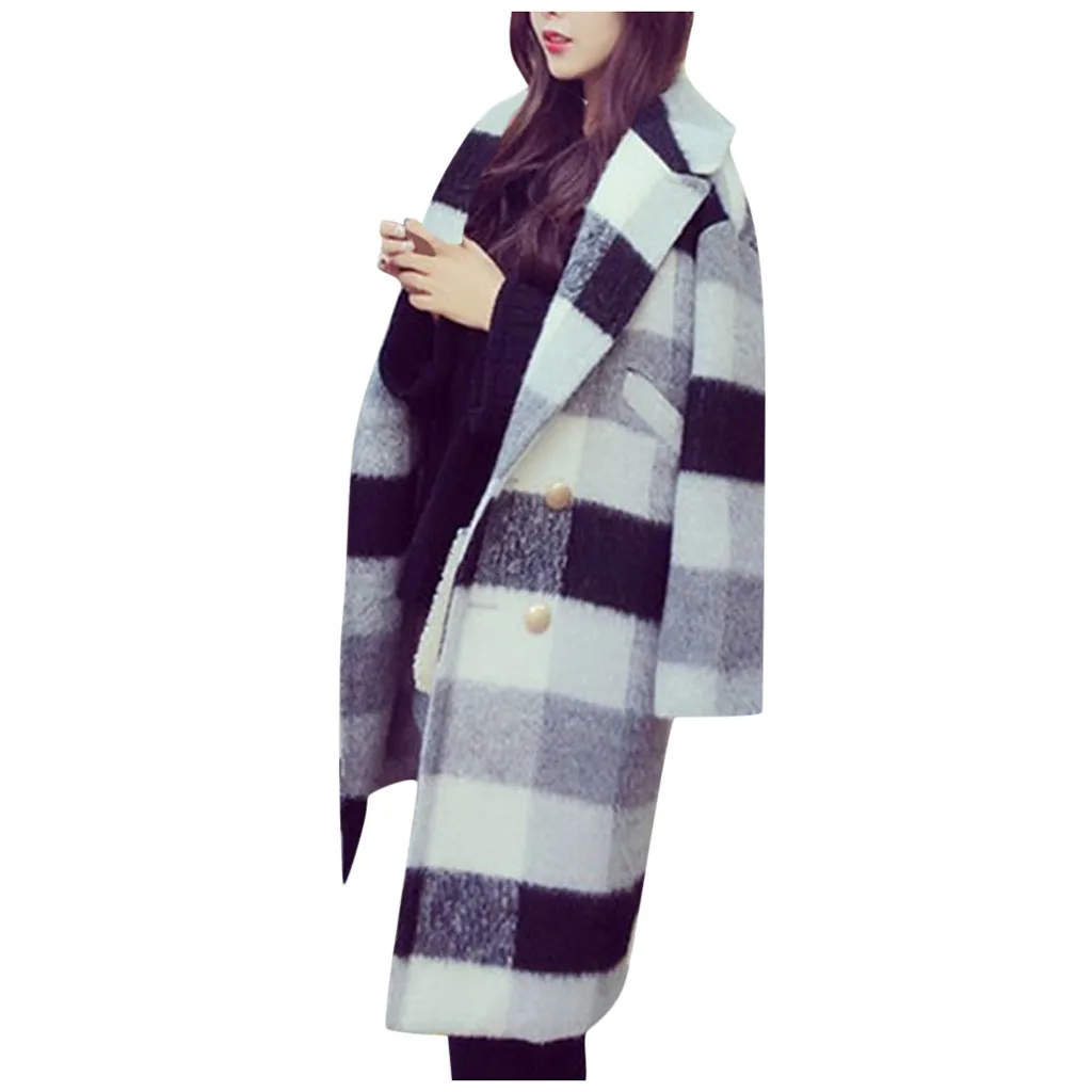 JAYCOSIN, женское теплое пальто, зимнее пальто в клетку, длинный рукав, средняя смешанная шерсть, модное пальто, свободное, супер теплое шерстяное повседневное пальто