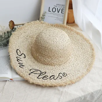 

Lafita Hat Female Summer Seaside Holiday Beach Hat Letter Embroidery along Hundred Sets of Travel Sunshade Sunscreen Caps