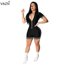 VAZN Лето новые женские повседневные модные удобные с короткими рукавами на молнии индивидуальные Комбинезоны Короткие брюки TH3326