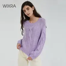 Wixra נשים סוודר 2019 מוצק צבע נקבה O צוואר Loose חם גבירותיי סוודרים סרוגים למשוך מגשרי סתיו אביב(China)