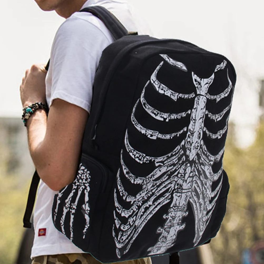 

Large Capacity Canvas Skeleton Print Sports Backpack Laptop Bag School Backpack for Teenagers Halloween Hip-Hop Outdoor