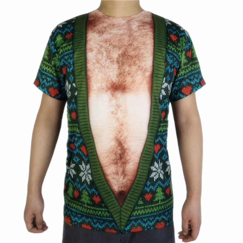 NEW Funny Christmas 3-D Print Men's Hairy Chest Ugly X-Mas Sweater Size Large