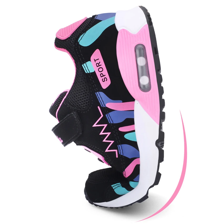 Спортивная обувь для бега; детские кроссовки для девочек; кроссовки для подростков; дышащая Повседневная Уличная обувь для тенниса; Цвет черный, розовый; большие размеры 37-38