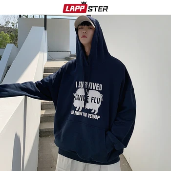 

LAPPSTER Men Oversized Harajuku Hooded Hoodies 2020 Mens Korean Fashions Sweatshirts Hoodie Streetwear Hip Hop Navy Blue Hoodie