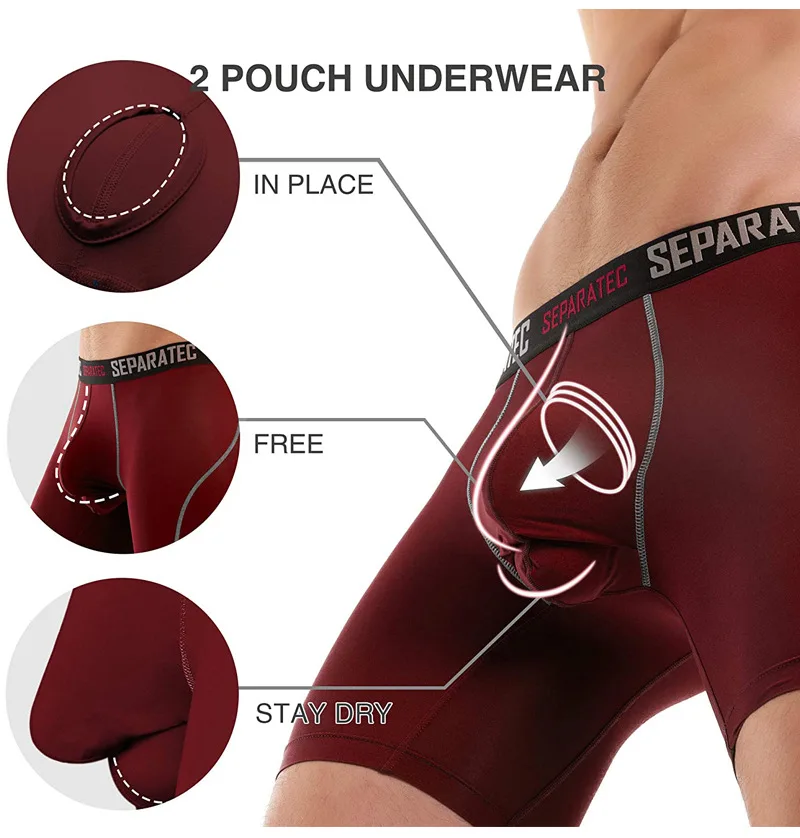 Separatec Men's Sport Performance Dual Pouch Boxer Long Leg Underwear cheap boxers