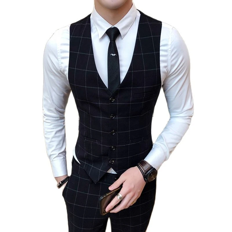 Chaleco de traje para hombre, ropa elegante ajustada, color negro, gris, azul marino, para de negocios, moda|Chalecos| -